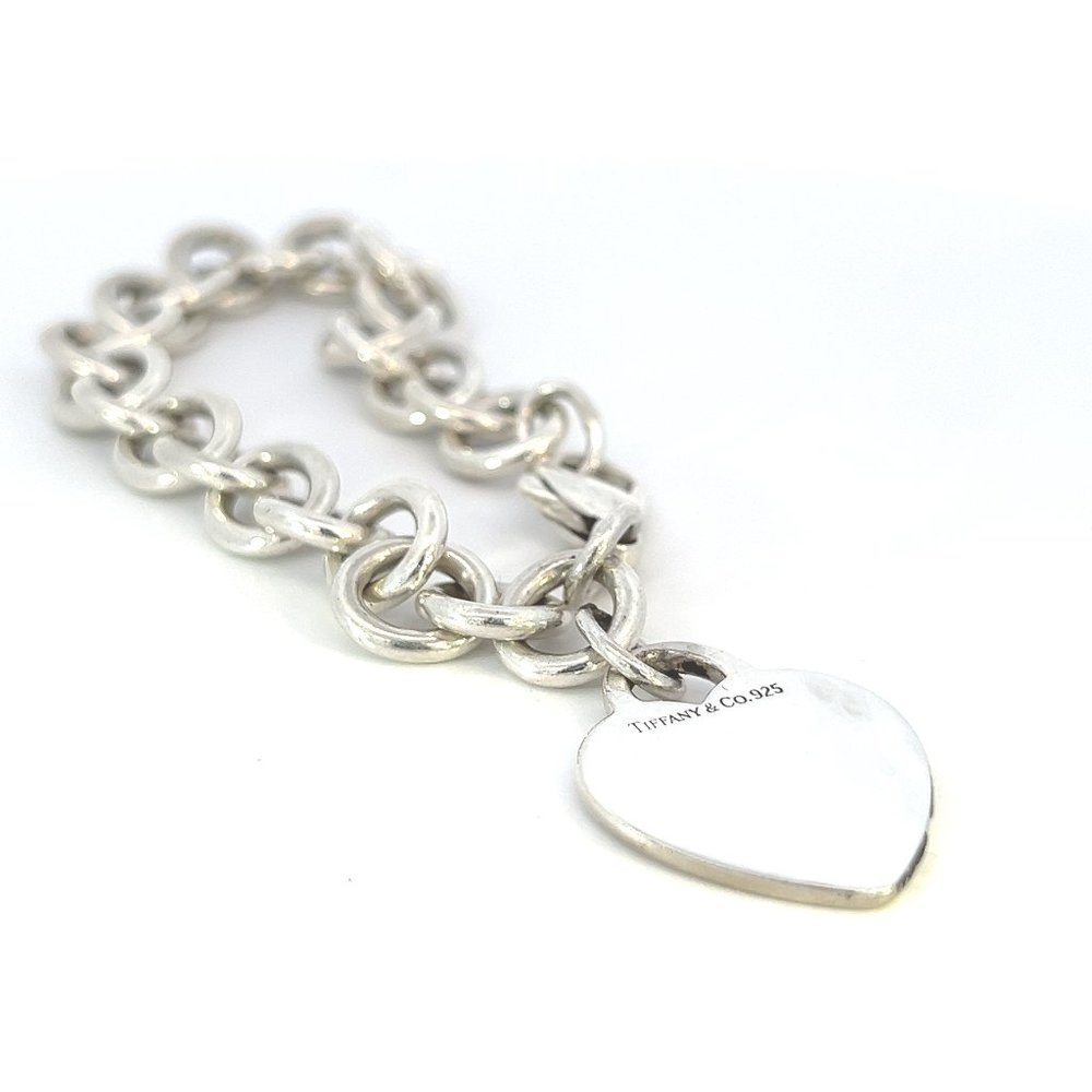 Tiffany & Co. Heart Tag Charm Rolo Link Bracelet Sterling Silver 7.5"